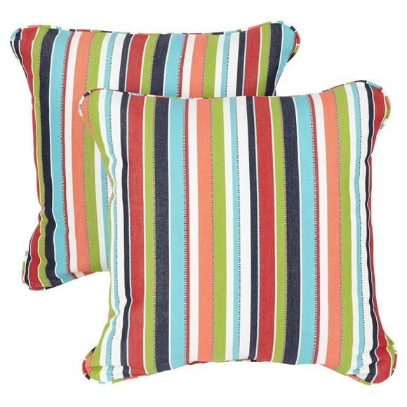 26 x 26 Mozaic Company AZPS6258 Indoor Outdoor Sunbrella Square Floor Pillow with Corded Edges Black & White Stripes 